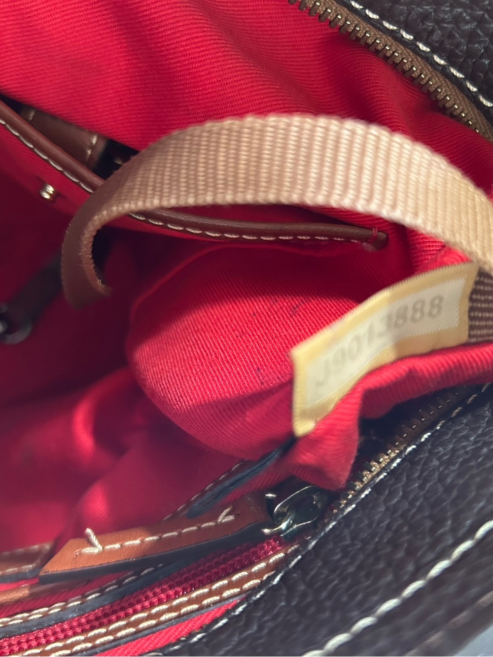 Dooney & Bourke Dark Brown Pebbled Leather Tote with Tan Trim - Picture 6 of 6